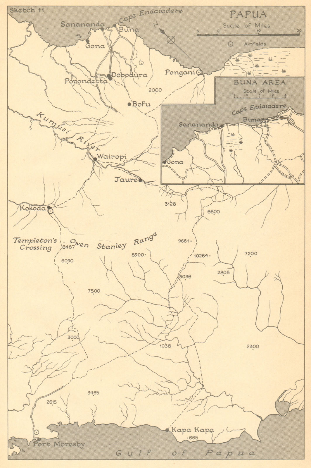 Papua New Guinea Campaign 1942-1943. World War 2 1961 old vintage map chart